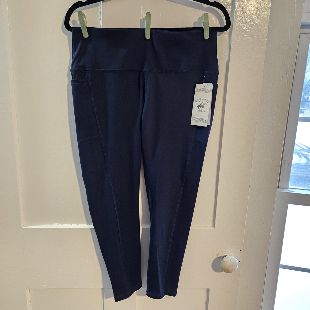 Beverly Hills Polo Club Womens Leggings Gym Size Medium Navy Blue, New with Tags